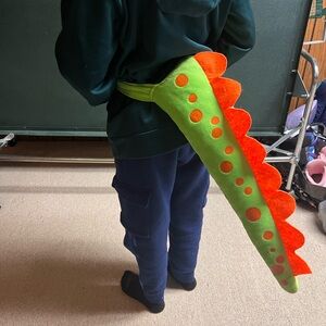 Child's Dinosaur Plush Tie On Tail For Halloween Costume Dress Up Green & Orange